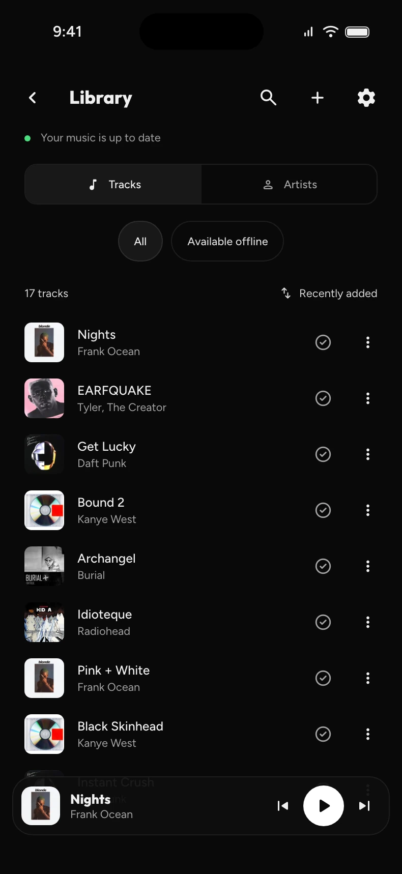 OwlSonic no iPhone — Biblioteca